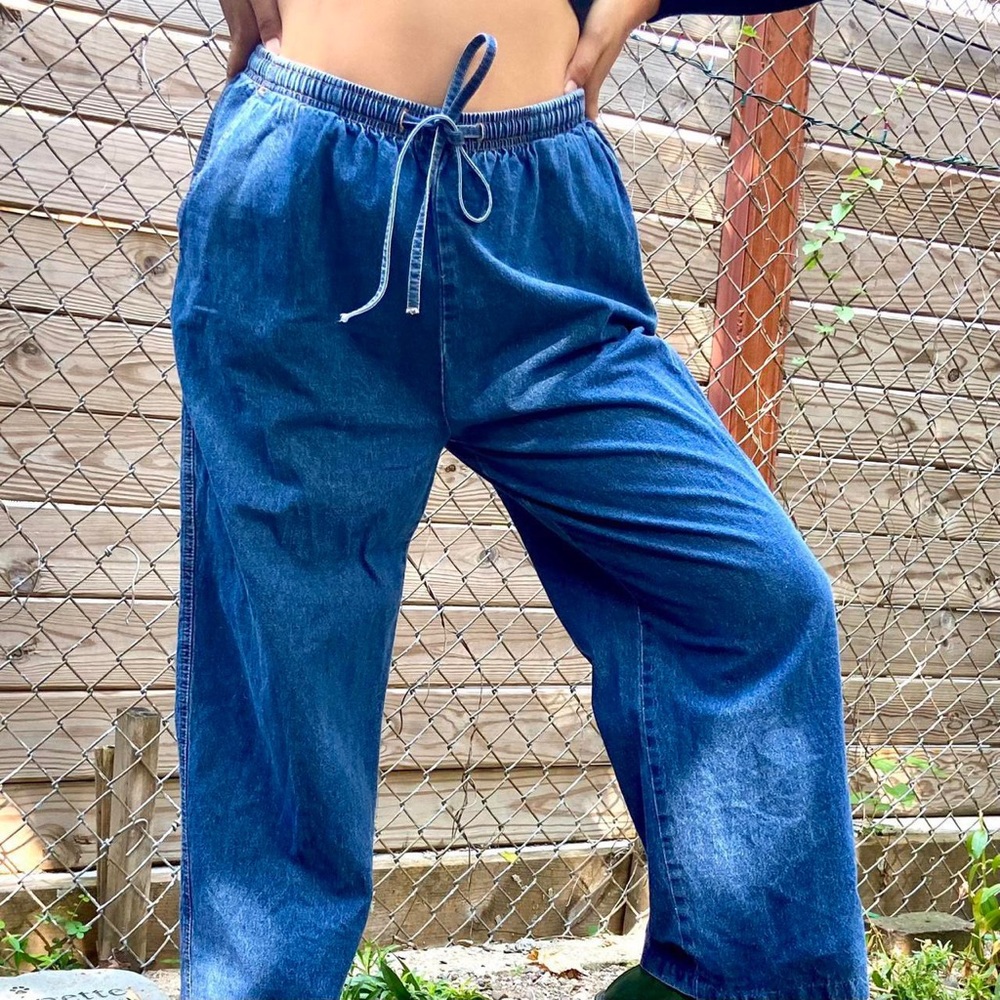 Vintage High Waisted Denim Drawstring Waist Jeans